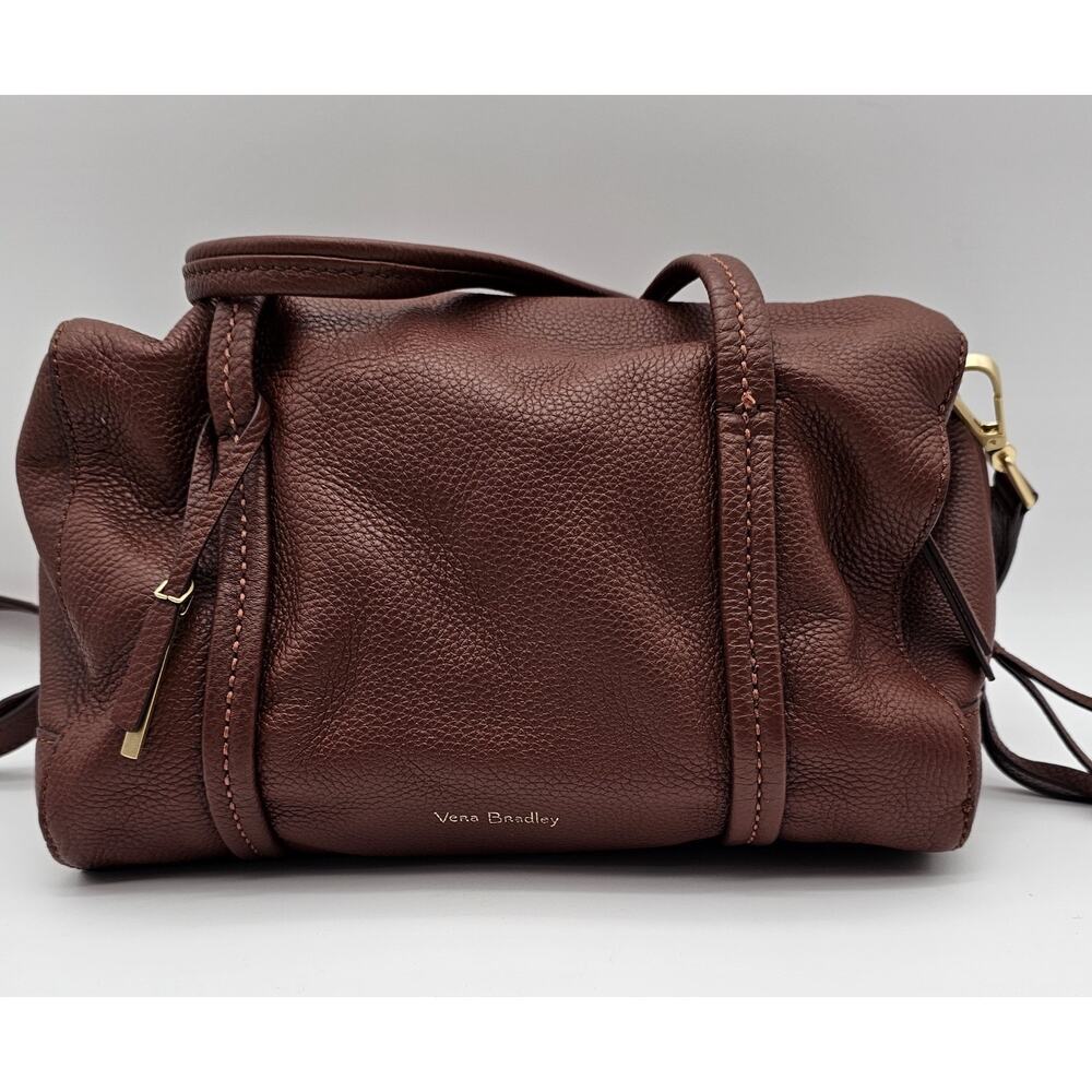 Vera Bradley Mallory Satchel Crossbody Pebbled Leather In Brown/Brass